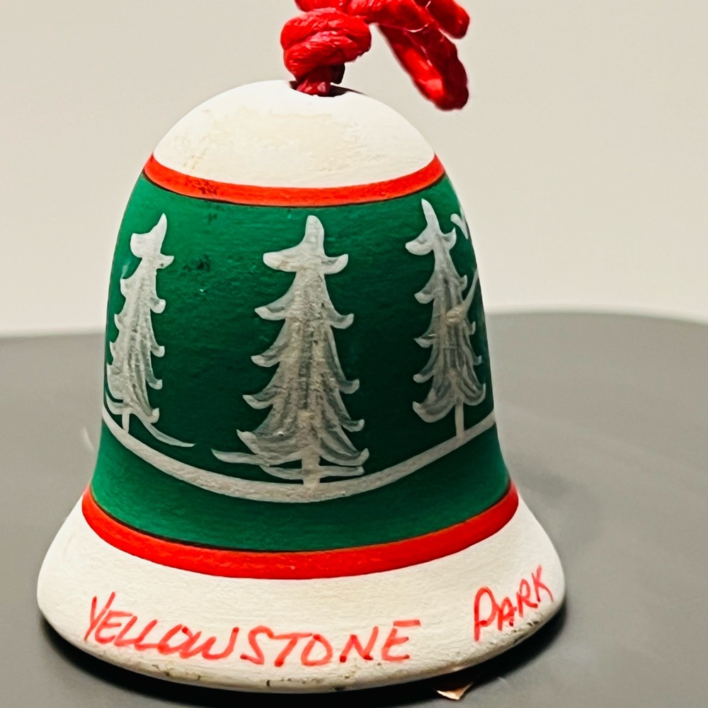Yellowstone Park Green and White Holiday Bell Ornament